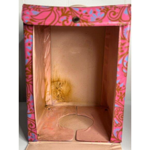 VTG 60s Mod Pink & Blue Floral Wig Storage Box Vinyl Carry Case Wig Stand READ - Picture 5 of 7
